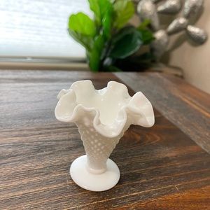 Fenton Hobnail Vintage Milk Glass Ruffle 4 inch Vase